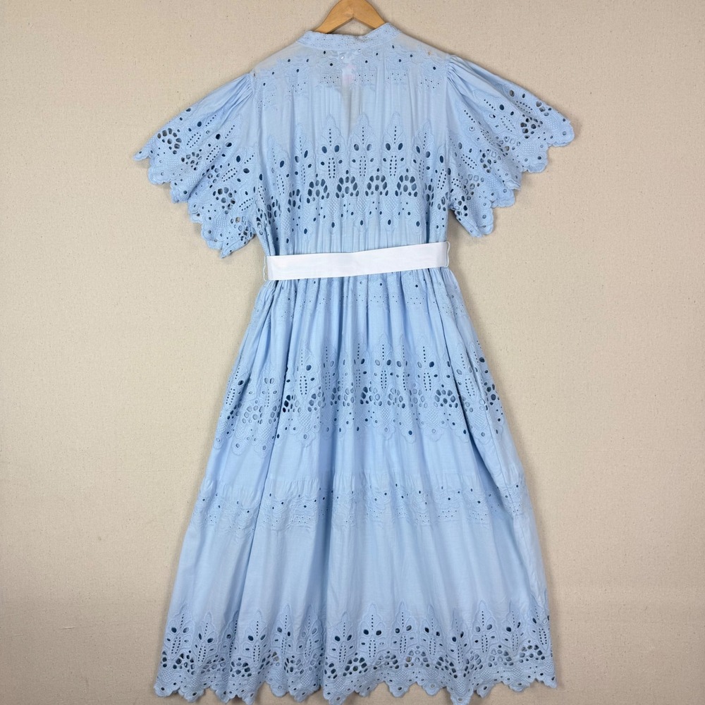 Gretchen Scott La Di Da Blue Eyelet Cotton Midi Dress Diva Pockets L Feminine - Picture 7 of 16